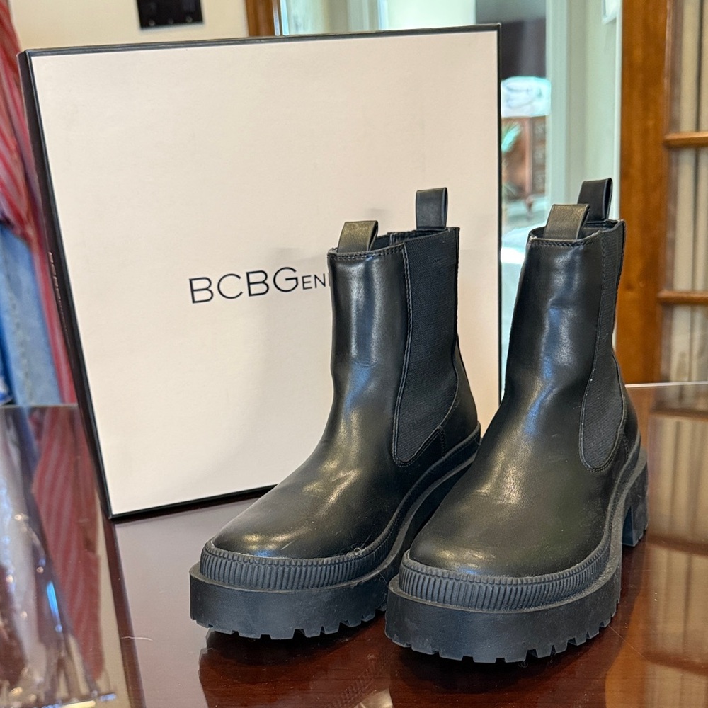 BCBGeneration Black Chunky Chelsea Ankle Boots